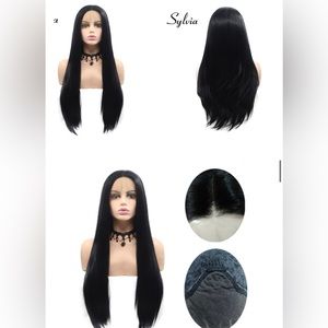 24” Lace-Front Black Synthetic Wig
